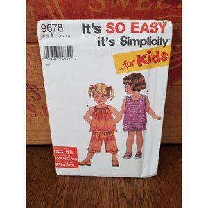 VTG Simplicity Sewing Pattern #9678 Toddlers Tops Shorts Pants Sz 1/2-4 UNCUT